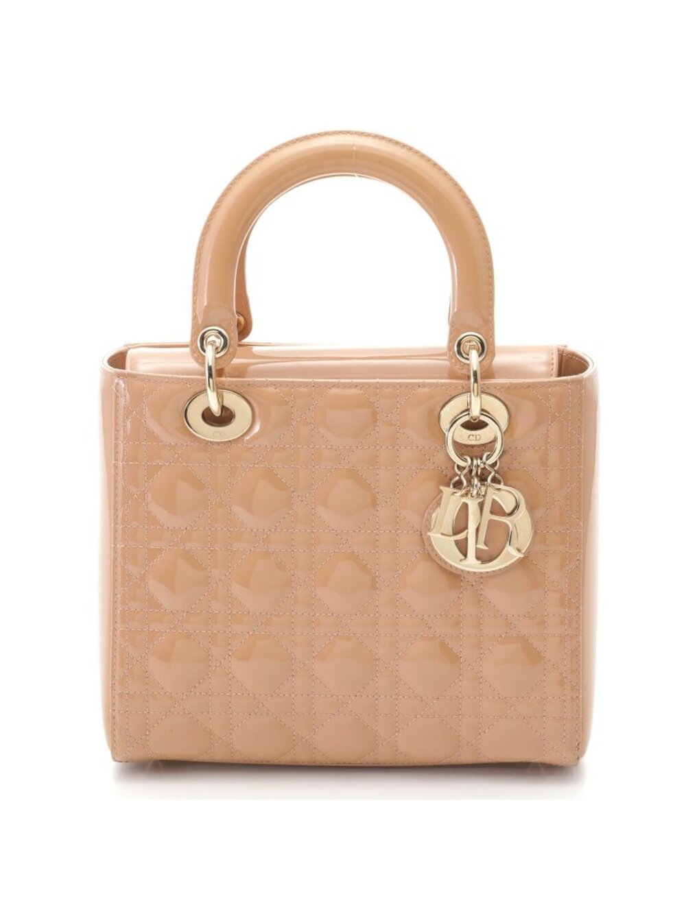Dior Cannage Lady Dior Medium Handbag Patent Leather Pink Beige